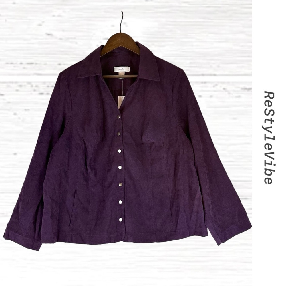 CJ BANKS Women’s Size 1X Shirt Top Button Down Vegan Faux Suede NWT Stretch NEW
